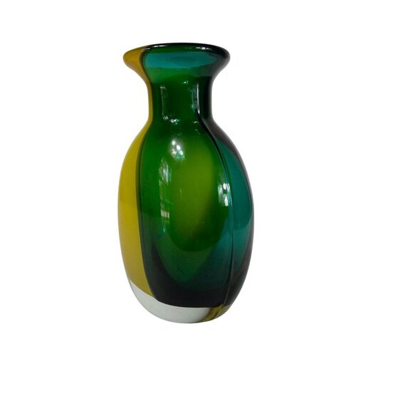 Vintage Murano Hand-Blown Art Glass Vase Green & Yellow Gradient Design 9" Tall - Picture 9 of 11